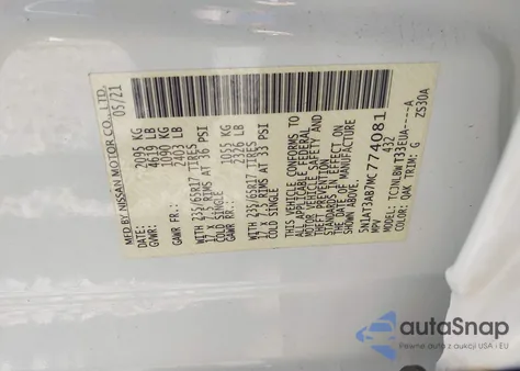 2021 Nissan Rogue S Intelligent Awd z USA, uszkodzony, nr VIN 5N1AT3AB7MC774081